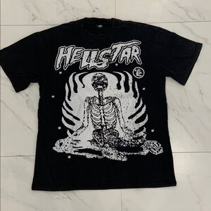 Hellstar Flaming Skeleton Washed Black / White T-Shirt Mens Size Large